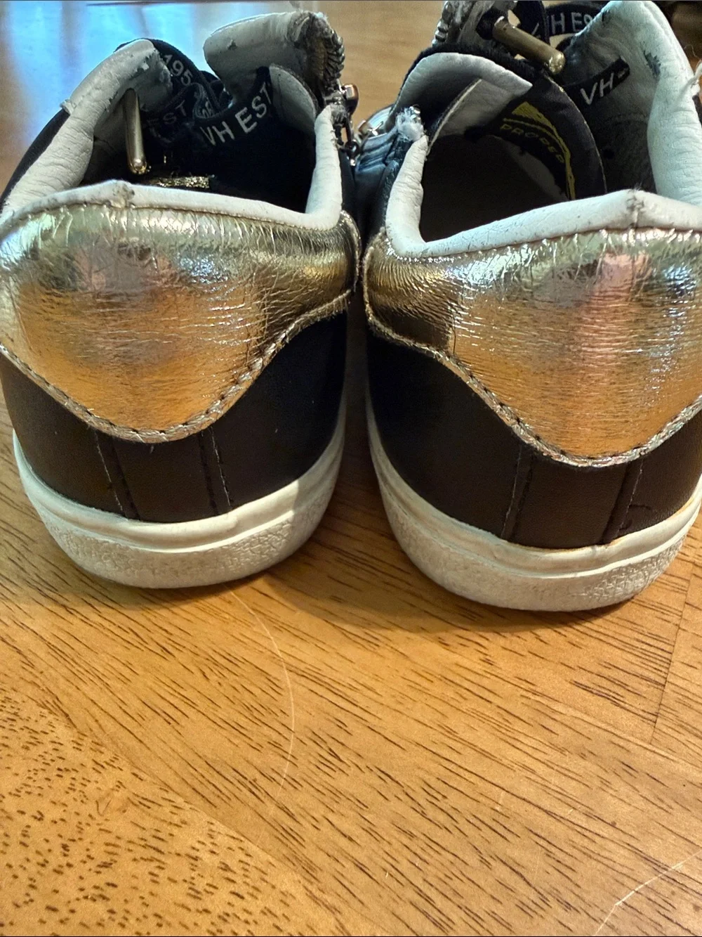 Vintage Havana Black and White Kids Sneakers with Side Zip and Branded Laces